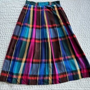 Vintage Tannersport Bold Colorful Plaid Button Up Midi Skirt